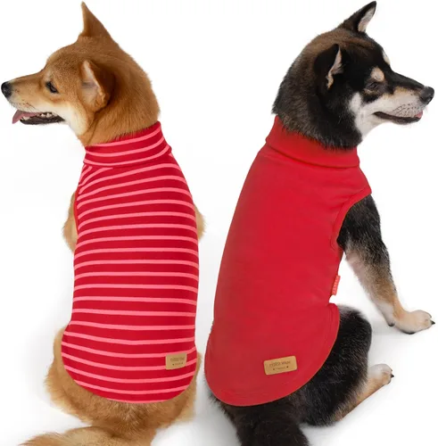 Miniatura 15 de KYEESE Paquete de 2 suéteres para perro, sudadera elástica para perros, ropa suave para mascotas, abrigos cálidos para perros, cuello alto, suéteres
