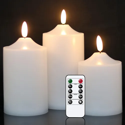 Eldnacele Velas LED parpadeantes sin llama impermeables para exteriores con temporizador remoto, funciona con pilas, velas de plástico con mecha 3D,