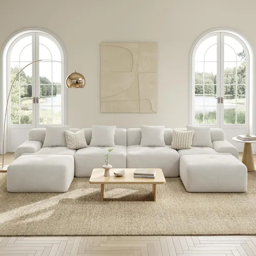 Miniatura 10 de LIKIMIO LumiCord 118" Tufted Modular Sectional Sofa with Ottoman, Modern L-Shaped Boneless Couch for Living Room, 26.8" Deep Seat, 18.1" High