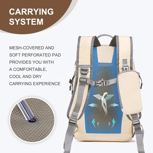 Miniatura 3 de Mochila de senderismo para mujeres y hombres de 20 litros con bolsillo extraíble para teléfono, mochila de viaje ligera pequeña mochila de Beige