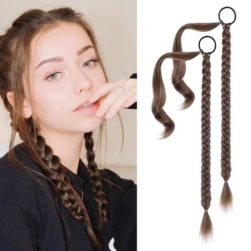 Miniatura 24 de YOGFIT 2 piezas Extensión de cola de caballo trenzada DIY, extensión de cola de caballo larga y lacia con envoltura natural, cabello sintético suave