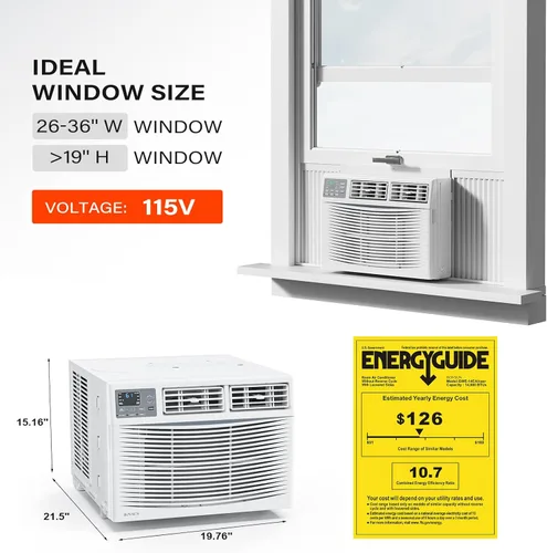 Miniatura 6 de ROVSUN Aire acondicionado inteligente de 14,000 BTU para ventanas con WiFi, ahorro de energía, con control remoto y aplicación, función
