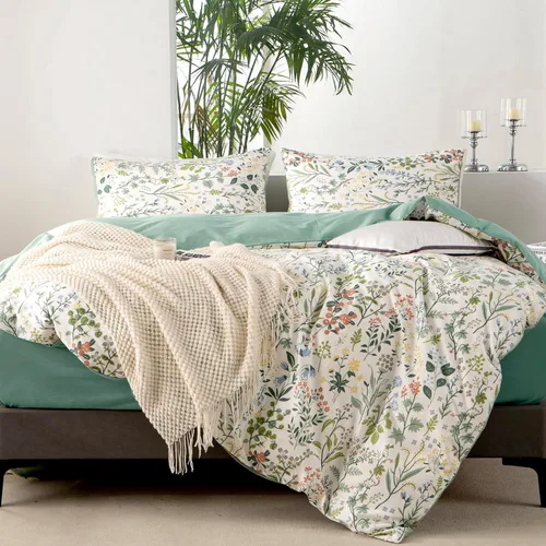 Miniatura 4 de Juego de ropa de cama individual 100% microfibra cepillada chic con flores, 3 piezas - Funda de edredón y 2 fundas de almohada con cierre