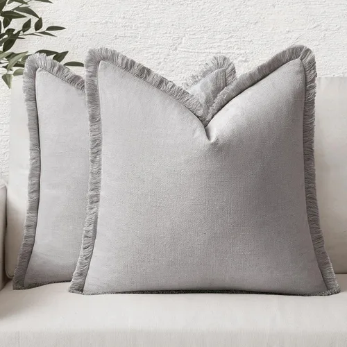 Miniatura 20 de MIULEE Juego de 2 fundas de almohada decorativas de lino neutro con flecos, fundas de cojín de estilo bohemio con borlas para sofá, cama, sala