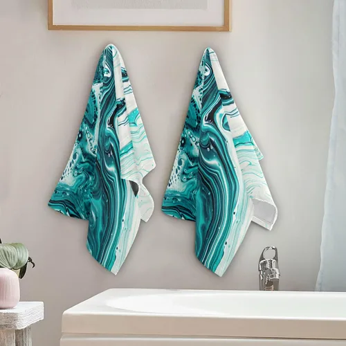 Miniatura 4 de ALAZA Juego de 2 toallas de mano de ágata dorada, suaves y absorbentes, decorativas, para baño, gimnasio, hotel, spa, 28 x 14 pulgadas