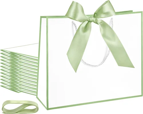 Miniatura 37 de Silkfly 12 bolsas de regalo con asas para dama de honor, 12 x 10 x 4 pulgadas, elegantes bolsas de regalo de bienvenida de boda con lazo para Rosa