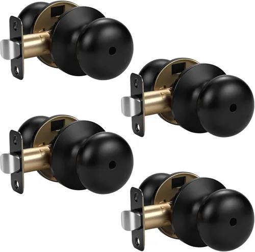 KNOBWELL Paquete de 4 pomos de puerta de privacidad para baño o dormitorio, pomos redondos de puerta interior, pomo de puerta interior, perilla de