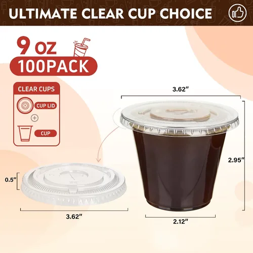 Miniatura 2 de YEEHAW Paquete de 50 vasos de plástico transparente de 9 onzas con tapas planas, vasos desechables con tapas con ranura para pajita para bebidas
