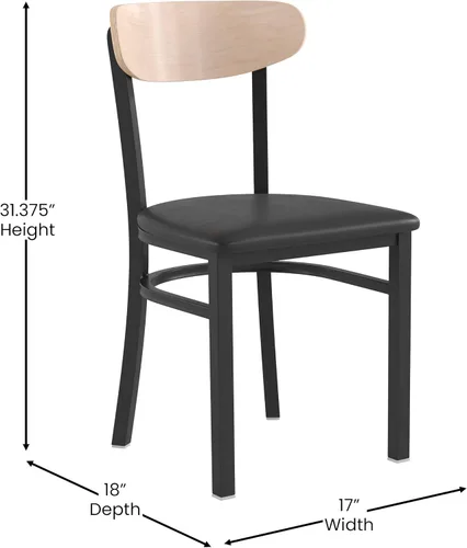 Miniatura 3 de Flash Furniture Wright - Silla de comedor comercial, respaldo de madera con acabado de abedul natural, asiento de vinilo negro, 500 libras