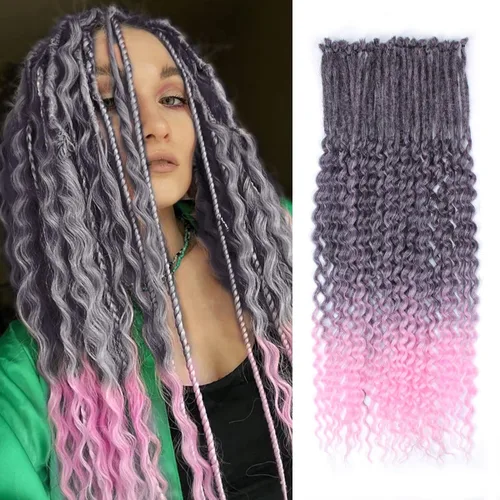 Miniatura 12 de Extensiones de rastas trenzadas bohemias de 24 pulgadas, 10 hebras de rastas sintéticas rizadas color marrón degradado con trenza de caja, rastas
