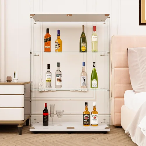 Miniatura 18 de FLYMUHJIA Gabinete de cristal para cocina, despensa, armario de almacenamiento de barra de esquina con cuatro niveles de doble puerta, 64 pulgadas