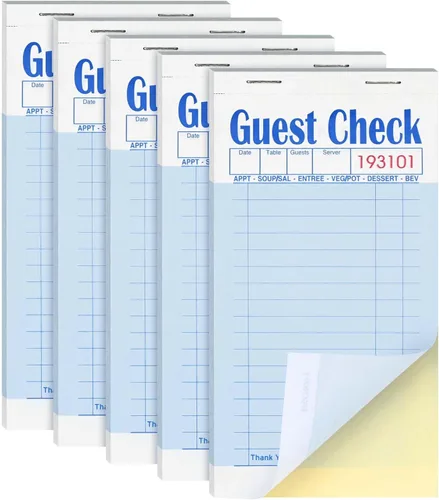 ESSENTIAL Libros de Cuentas de Huéspedes 3.5" x 6.7", 250 Duplicados Blocs de Notas para Meseros y Libros de Pedidos de Camareros con Papel Carbón