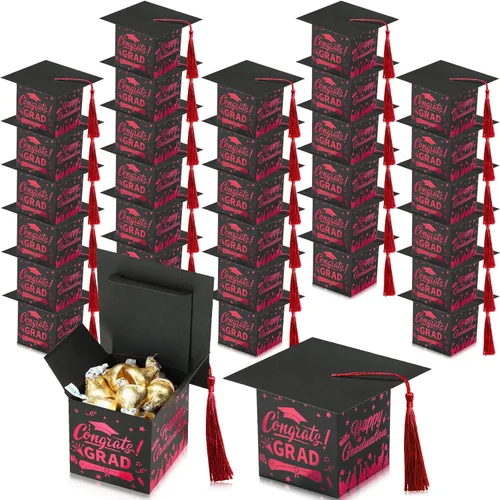 Chuangdi 30 cajas de dulces de fiesta de felicitaciones graduadas, caja de casquillo de bricolaje con borlas para regalo de graduación, suministros