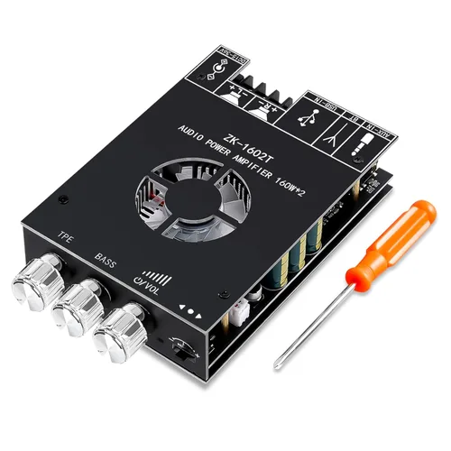 Miniatura 8 de Daakro ZK-1002T Placa amplificadora Bluetooth, placa amplificadora de 100W+100W de 2.0 canales con control de agudos/graves, DC 12-24V, entradas