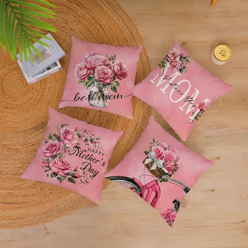 Miniatura 5 de Juego de 4 fundas de almohada para el Día de la Madre de 26 x 26 pulgadas, fundas de almohada de terciopelo para mamá, fundas de cojín florales