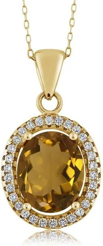 Miniatura 37 de Gem Stone King Collar con colgante de plata chapada en oro amarillo de 18 quilates de 0.433 x 0.354 in con piedra natal ovalada para mujer
