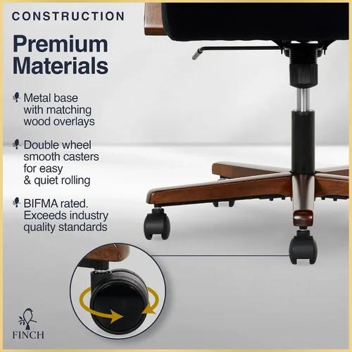 Miniatura 8 de Finch NEO ONE - Silla ejecutiva ergonómica giratoria de tela de terciopelo/madera, color negro (52304-BLK)