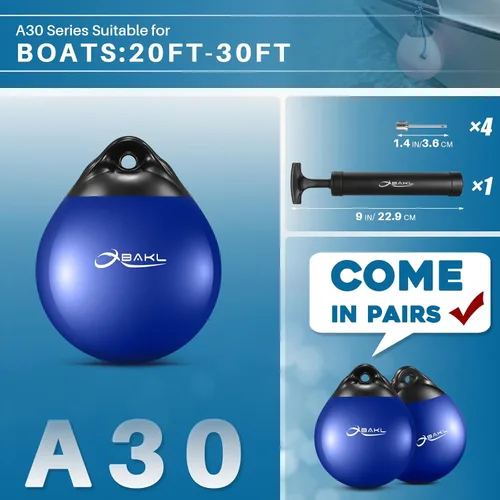 Miniatura 2 de Pair of Vinyl Boat Buoy Balls, 11.4 x 13.8 Inches Round Boat fenders Ball for Boat Mooring Buoys, Anchor Float Buoy and Mooring Fender