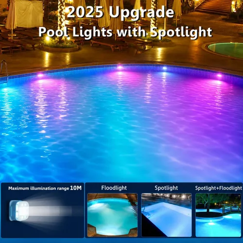Miniatura 7 de HL Luces de piscina con control remoto, luz LED sumergible con foco, luz flotante recargable RGB, lámpara subacuática impermeable para piscina sobre