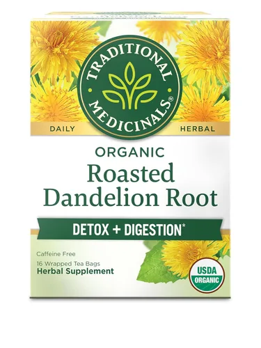 Traditional Medicinals Té, raíz de diente de león tostado orgánico, apoya la función renal y la digestión saludable, 16 bolsas de té
