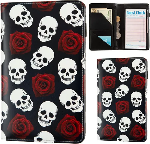 Miniatura 10 de Libretas de servicio para camarera, lindo organizador de piel con bolsillo para dinero, libreta con bolsillo con cremallera, porta cheques