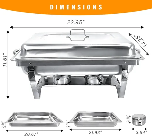 Miniatura 7 de Juego de 2 platos de 8 cuartos de galón para buffet de acero inoxidable, juego completo de calentador de alimentos con bandeja de agua