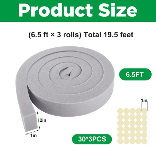 Miniatura 2 de Tlswshsy 3 cintas de espuma para aire acondicionado, 2 x 1 pulgada x 6.5 pies, burlete de espuma de CA no adhesiva con punto de pegamento para aire