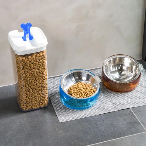 Miniatura 3 de Felli Pet Oblik - Tazón de agua inclinado para comida para perros, plato ovalado de acero inoxidable, ergonómico, en ángulo, a prueba de derrames