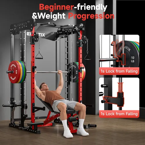 Miniatura 6 de Smith Machine, estante de potencia de capacidad de 2600 libras para garaje de gimnasio en casa, jaula de potencia todo en uno con cable cruzado