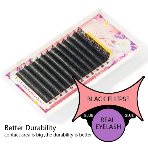Miniatura 4 de Extensiones de pestañas planas de color negro mate, puntas divididas individuales, suaves y ligeras, pestañas elipse para uso profesional, 0.008 in