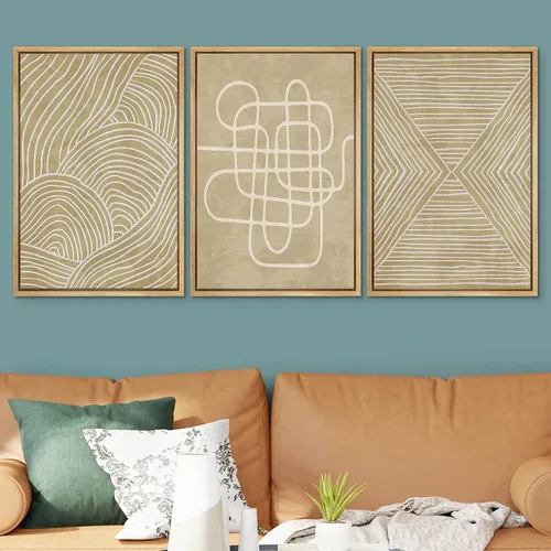 Miniatura 201 de SIGNWIN Lienzo enmarcado para pared, arte con pinceladas de flujo neutro en tonos beige abstractos, ilustraciones, arte moderno, decorativo