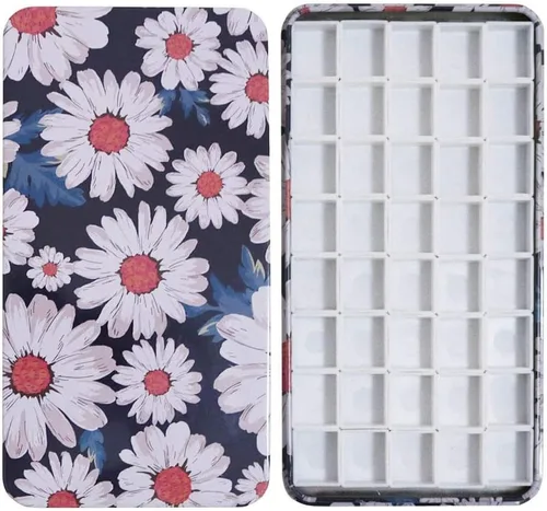 Estuche de lata de paleta de acuarela con 40 piezas de sartenes vacías de plástico blanco con cuadrados magnéticos para transportar - Paleta de
