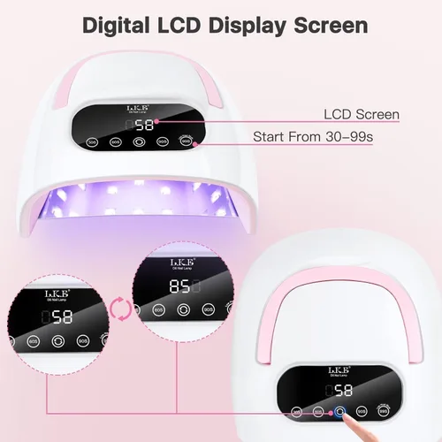 Miniatura 6 de Lámpara de uñas LED UV, luz UV profesional para uñas de gel con sensor automático y 4 ajustes de temporizador, base magnética, pantalla táctil LCD