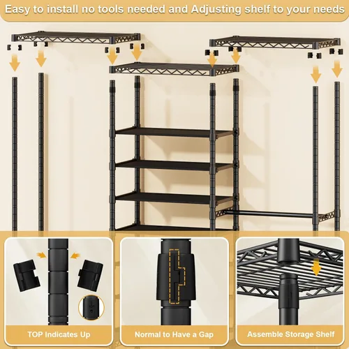Miniatura 7 de ULIFHOME E16 - Perchero de ropa resistente (con zapatero ajustable de 7 niveles), perchero independiente para colgar ropa, organizador