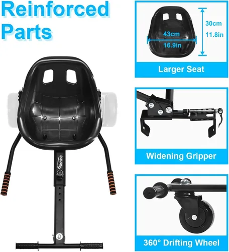 Miniatura 3 de Hishine Accesorio de asiento para aeropatineta de 6.5 a 10 pulgadas, diseño mejorado sin necesidad de correas de velcro, kit de conversión Go Kart
