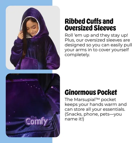 Miniatura 5 de THE COMFY Original Jr para niños Manta de sherpa de forro polar de gran tamaño con capucha y bolsillo Vista en Shark Tank Galaxia