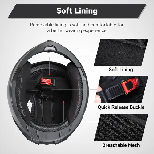 Miniatura 8 de Casco modular para motocicleta de adultos, con doble visera abatible, cara completa, aprobado por DOT para hombres, mujeres, moto, ATV, UTV, moto