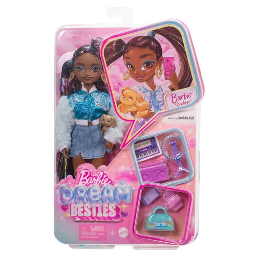 Miniatura 6 de Set de juego Barbie Dream Besties, muñeca posable Brooklyn con cabello largo negro, 9 accesorios con temática musical