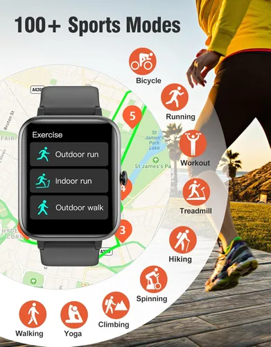 Miniatura 2 de Reloj inteligente de 1.85 pulgadas para teléfonos iPhone/Android, monitor de frecuencia cardíaca/sueño, podómetro, resistente al agua, IP68