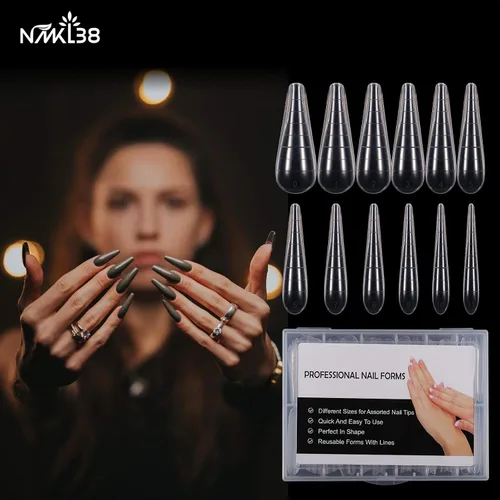 Miniatura 8 de 288 piezas de forma de uñas dobles con adhesivo de silicona francesa, kit de moldes de doble sistema reutilizable para uñas de línea francesa guías