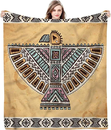 Miniatura 22 de Manta de forro polar de felpa, diseño tribal de tribu azteca india, esponjosa y cómoda, manta de decoración tribal, 50 x 60 pulgadas, adecuada