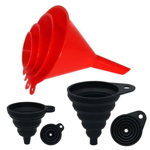 Miniatura 8 de KongNai Juego de 4 embudos de plástico para uso en cocina y automóvil, embudo pequeño, mediano y grande para llenar botellas, enlatar, cocinar, Rojo