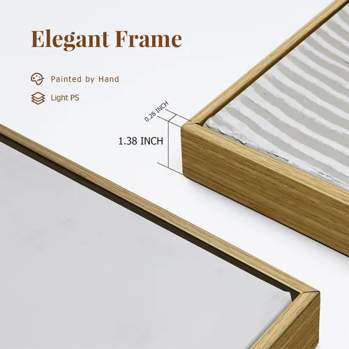 Miniatura 5 de Pintura de Arte de Pared Abstracta Neutra Enmarcada - Decoración de Pared de Lienzo Abstracto Grande con Ilustraciones de Curvas 3D Pintado a Mano