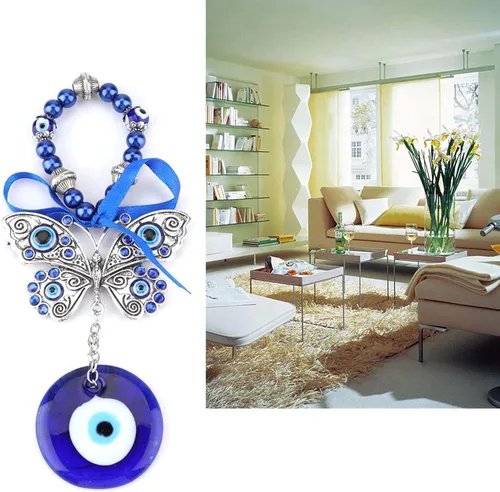 Miniatura 2 de Colgante de pared de cristal turco contra el mal de ojo, adorno azul de 6.69 pulgadas, amuleto de buena suerte, decoración de automóvil para oficina
