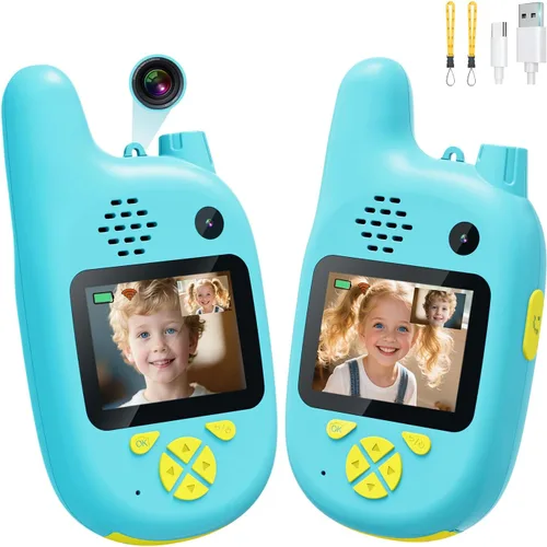 Walkie Talkies de video para niños con doble cámara, paquete de 2 juguetes recargables para niños de 3 a 9 años, cumpleaños para niños de 3, 4, 5,