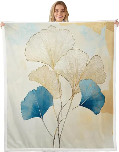 Miniatura 8 de Manta de hojas de Ginkgo de color amarillo, verde azulado, Ginkgo Biloba, manta de forro polar para niños y niñas, manta botánica de 40 x 50