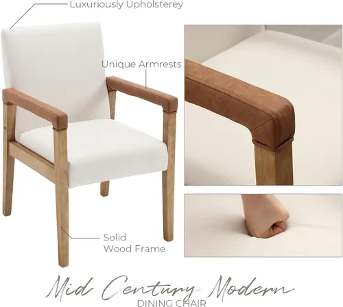Miniatura 5 de LZAREAL Juego de 2 sillas de comedor modernas de mediados de siglo, tapizada de tela de lino, silla auxiliar para sala de estar, silla de brazo