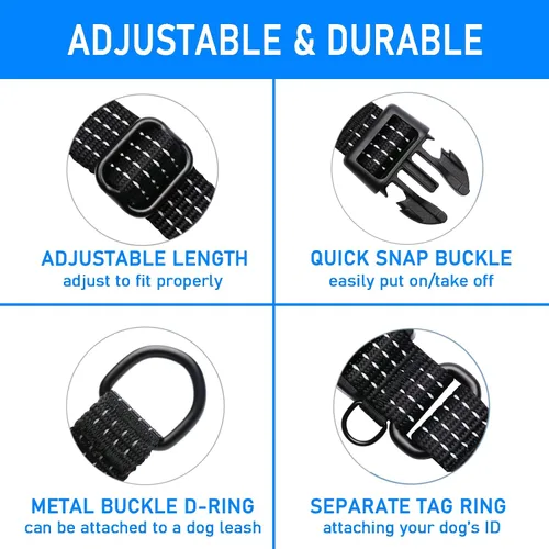 Miniatura 3 de Collar Martingale para perros de entrenamiento. Collares reflectantes ajustables con hebilla, sin tirones, evita que se resbalen, para perros Negro