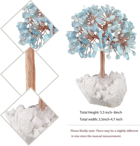 Miniatura 4 de mookaitedecor Árbol de dinero de cristal aguamarina natural con base de racimo de cuarzo de roca, árbol de Feng Shui de cristal curativo