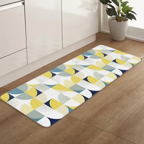 Miniatura 7 de Tapete de baño antideslizante, estilo nórdico, amarillo y blanco, tapete de medio círculo absorbente de agua, tapete de cocina moderno de arte